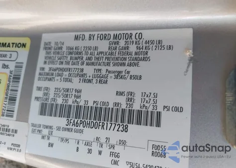 2015 Ford Fusion Se from USA, damaged, VIN 3FA6P0HD0FR177238